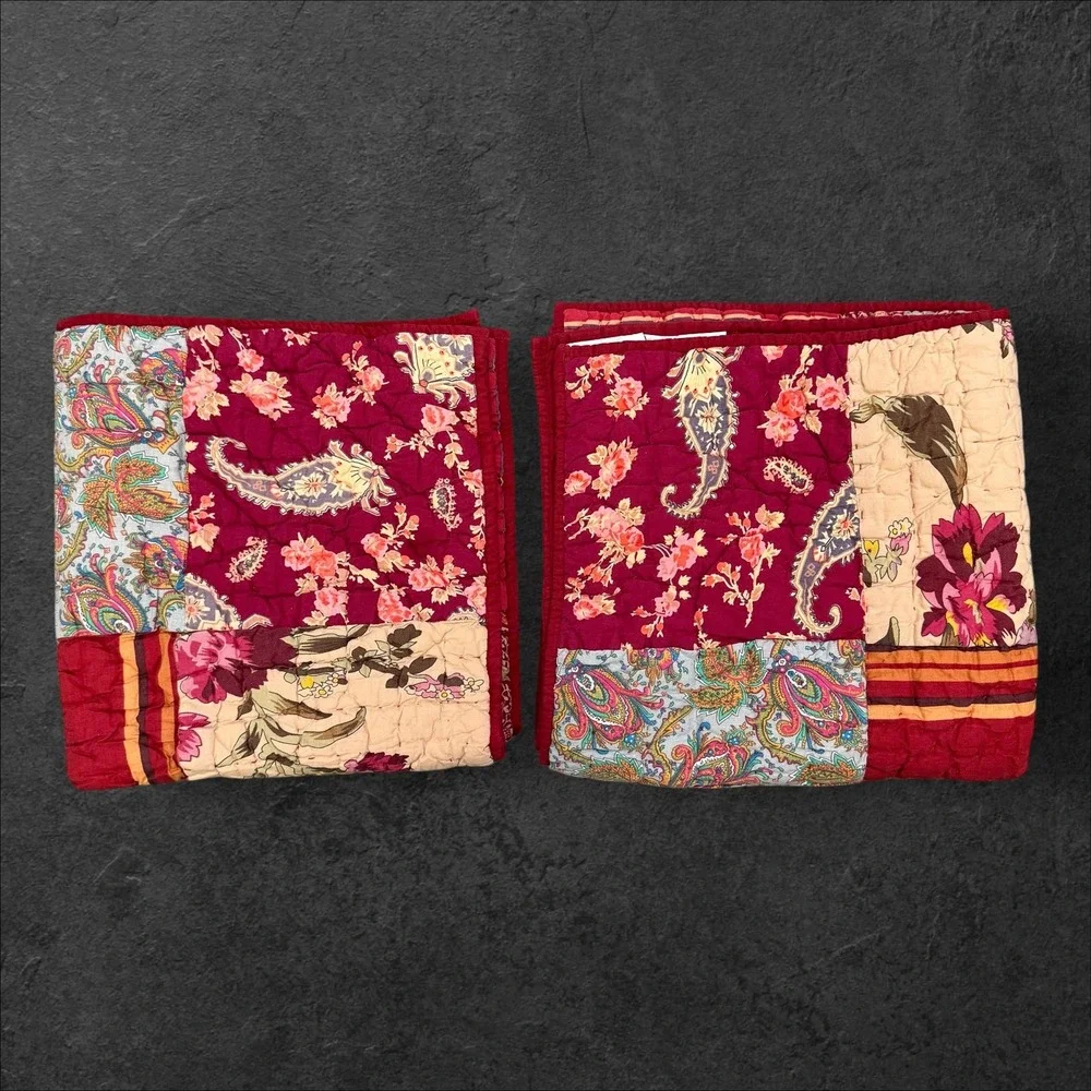 Pottery Barn GeorgiaPatchwork Quilted Euro‎ Sham Set 2 Floral Paisley 26x26